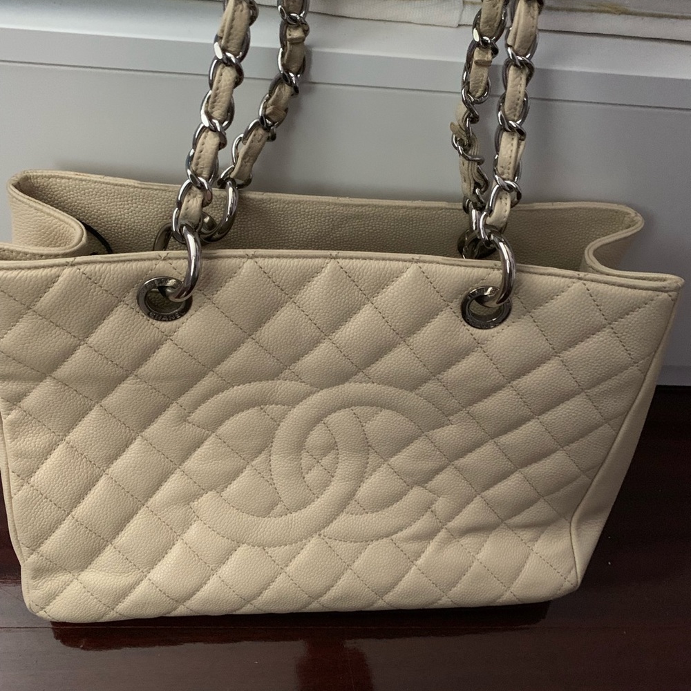 Authentic Chanel GST cream tote bag